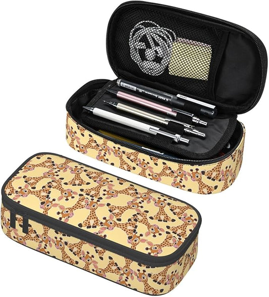 Cute Baby Giraffe Large Pencil Case With Zipper Compartments Stationery Pencil Bag For Kids Teens Students School Supplies