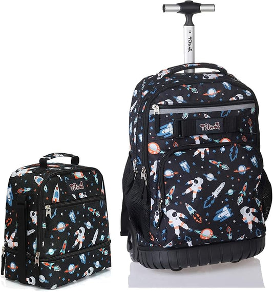 Tilami Rolling Backpack 19 inch with Lunch Bag Wheeled Laptop Backpack, Astronaut