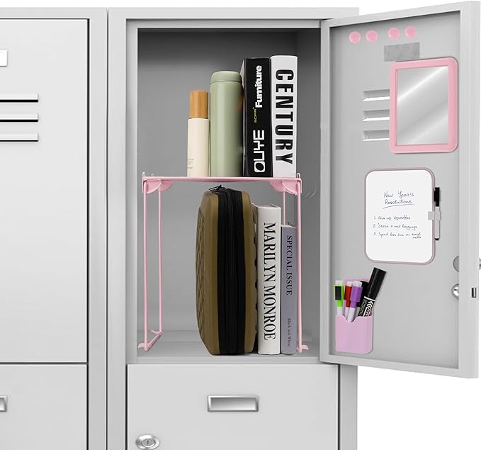 Pink Locker Accessories with Locker Shelf, Magnetic Mirror, Pen Holder, Whiteboard, Back to School Essentials Locker Organizer, 9 Piece Locker Decorations for Office School