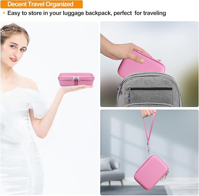 Elonbo Carrying Case for Lebt Mini Sticker Pocket Printer, Label Printer Portable Thermal Printer Travel Bag, Label Maker Machine Storage Holder, Mesh Pocket Fits Label Paper Rolls Tape, Dark Pink