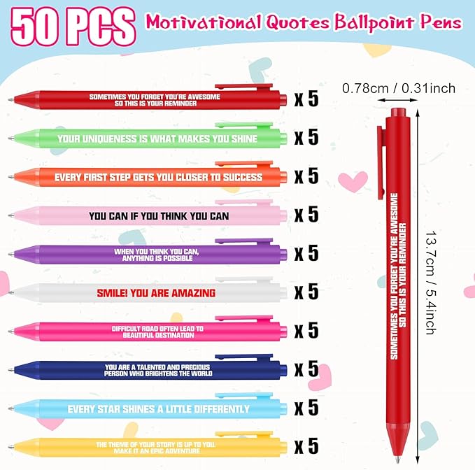 Sabary 100 Pcs Back to School Gifts Inspirational Notepads Ballpoint Pens Sets Mini Motivational Pocket Notebooks Journals Bulk Teacher Appreciation Presents for Office Supplies(Colorful Style)