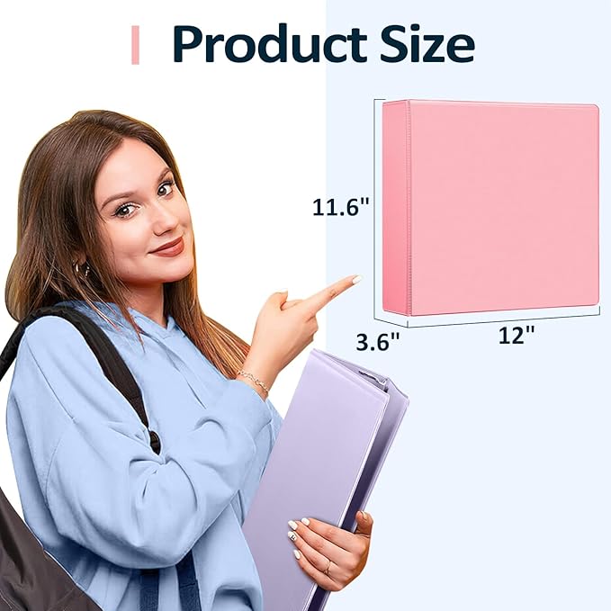 Sooez BinderX Extra Durable 2 Inch 3-Ring Binder, Holds 520 Sheets of 8.5x11 Paper, Customizable View Cover with Inside Pockets, Heavy Duty Binder for School, Pink