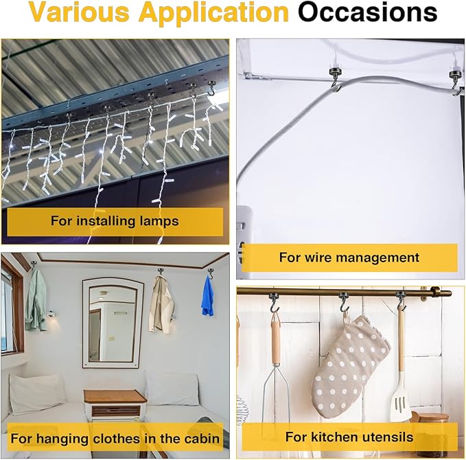 DIYMAG Outdoor Hooks for Hanging String Lights, Balck Magnetic Hooks Strong 150lbs+ Hanging Party Light Wall Cable for Outside 2025 Cruise Cabin Refrigerator Fridge Grills Must Have 10PCS