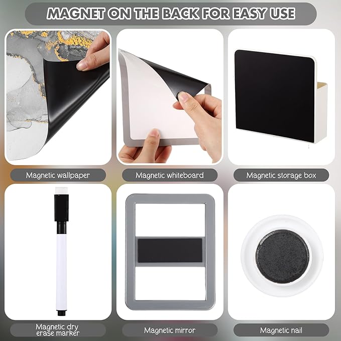 Timgle 8 Pcs Magnetic Locker Set Including Magnetic Wallpaper Mirror Locker Organizer Carpet Whiteboard Dry Erase Marker Accessories for Office School Supplies(Gray,Marble Pattern)