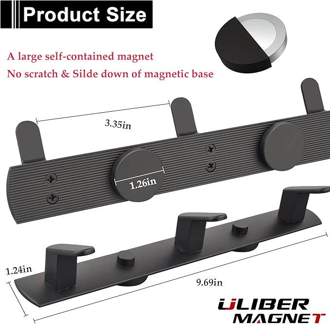 ULIBERMAGNET Magnetic Coat Hooks,Heavy Duty Magnetic Rack,Strong Rubber Magnetic Hanger for Refrigerator,Metal Cabinet,Door,Hanging Coat, Towel, Bag, Scarf, Helmet(Matte Black/3 Hooks)