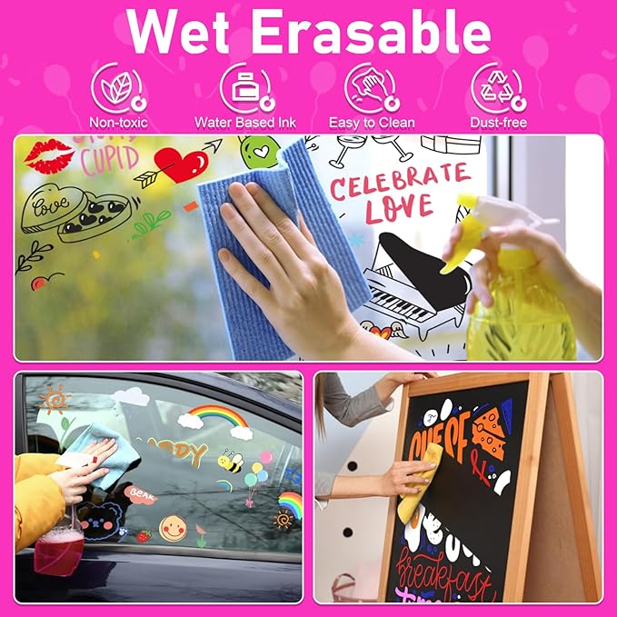 GOTIDEAL Window Markers, Jumbo Chalk Markers for Blackboard, Washable Car Marker for Chalkboard Glass Mirrow,10mm Thick Tip12 Colors(Pastel Color)