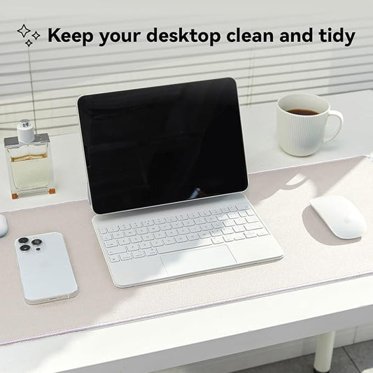 Waterproof Large Gaming Mouse Pad with Durable Stitched Edges, Non-Slip Rubber Base, Smooth Surface Mouse Mat Desk Pad for Home Office Gaming, 31.5"x11.8"x0.12", Beige