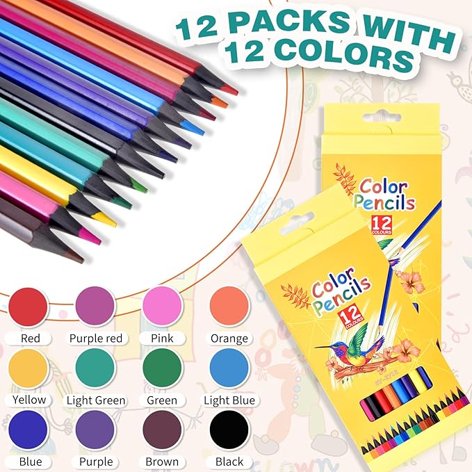 Colored Pencils Bulk,144 Count Colored Pencils for Kids, 12 Packs 12 Colors, Back to School Supplies For Teachers,Back to School Supplies, Classroom Prizes,Not easily breakable
