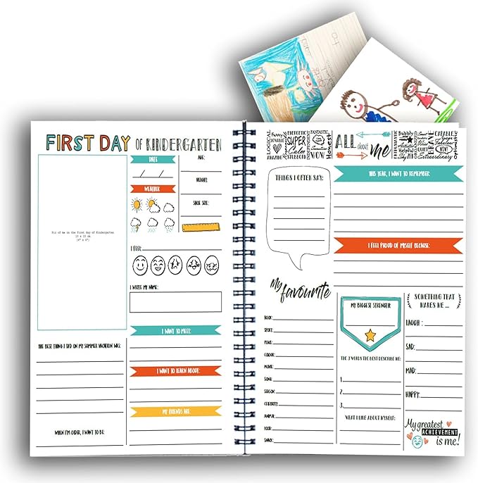 Pomango: School Memory Book My School Memories | Keepsake Album from Pre-K to Grade 12 | Canadian School System - 9.5'' x12''- English | Activity Scrapbook with 14 Pockets to Store Keepsakes, Photos…