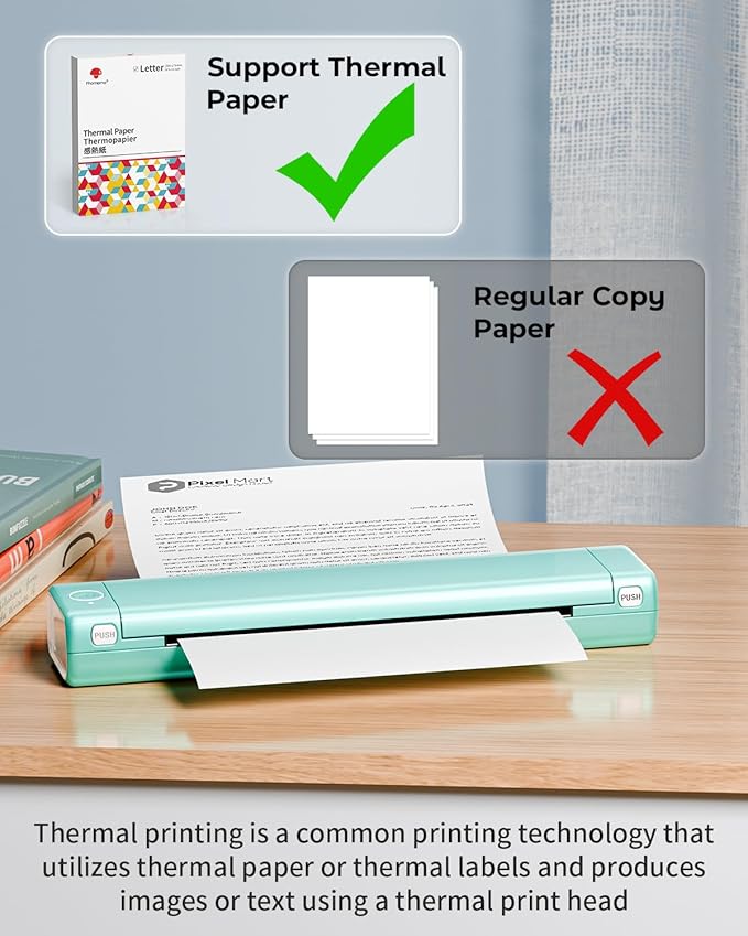 Phomemo Inkless Portable Printer for Travel - [Upgrade] Wireless Thermal Printer Compatible with Phone & Laptop, Bluetooth Printers Supports 8.5" X 11" Letter Thermal Paper, Come with Carry Case