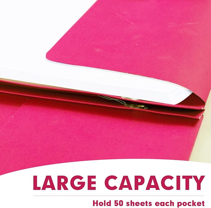 Two Pocket Folders, RAZCC 50 Pack Two Pocket Folders with Prongs, 3 Prong Folders Fit Letter Size Paper, Pocket File Folders for School Office Home Business, Magenta