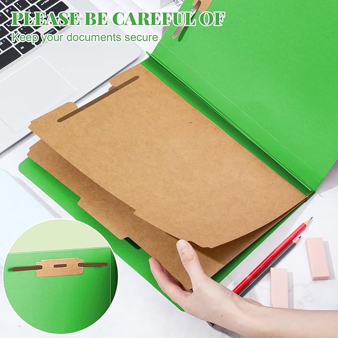 48 Pcs Classification Folders Letter Size, 2 Divider Pressboard File Folders with 3. 5 Inch Expansion, 2 Prongs Fastener, Heavy Duty Office File Organizers for Teachers, Medical (Green)