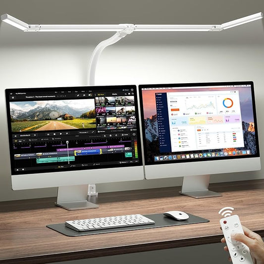 42" LED Desk Lamp with Clamp, Architect Desk Light with Remote, Adjustable 4-Segment Bar, 1800LM Bright, Eye-Caring Desk Lamp for Home Office, Reading, Study, Dual Monitors, Workbench (White)