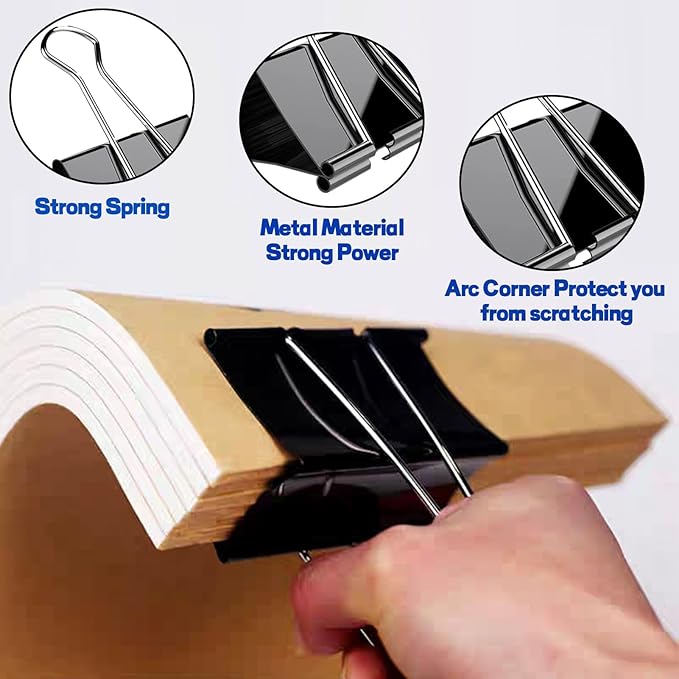 3 Inch Jumbo Binder Clips(12 Pack), Extra Large Binder Clips Heavy Duty Paper Clamps for Office and Home Supplies, Black