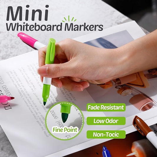PerKoop 180 Pcs Mini Dry Erase Markers Fine Tip 3.5 Inch Erasable Whiteboard Markers with Cap Clips Low Odor Dry Erase Pen for School Office, Assorted Colors
