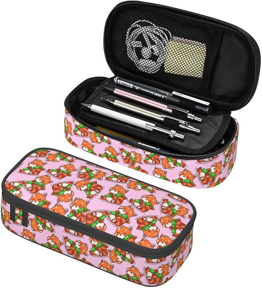 Cute Red Panda Hug Bamboo Large Pencil Case With Zipper Compartments Stationery Pencil Bag For Kids Teens Students School Supplies