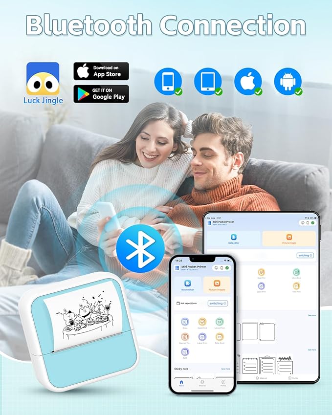 Sticker Printer - Printpods Mini Printer with Stickers, Print Pod, Bluetooth Inkless Printers, Sticker Maker, Portable Thermal Printer for iphone, Impresora Portátil for Notes, Journal, DIY, Kids Gift