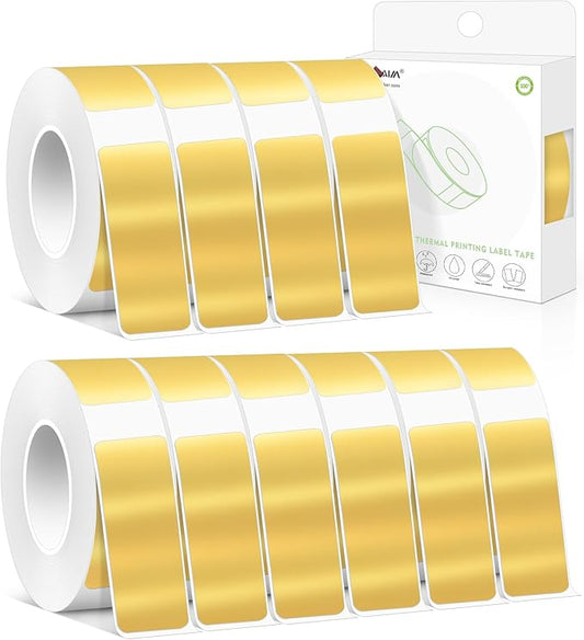 PARLAIM Label Maker Tape,Thermal Label 0.55"X1.18",Thermal Sticker Compatible with D30 Label Printer,Self-Adhesive Sticker Tape for for Home Office Small Business,2100Labels/10Rolls(Gold)