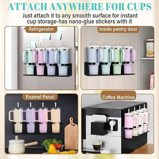 2Pcs Magnetic Water Bottle Organizer for Stanley 30 40 oz Tumbler and Lid Magnetic Cup Holder Heavy Duty Tumbler Storage Organizer Drink Accessories Kitchen Cup Storage Rack for Fridge Cabinets Gifts