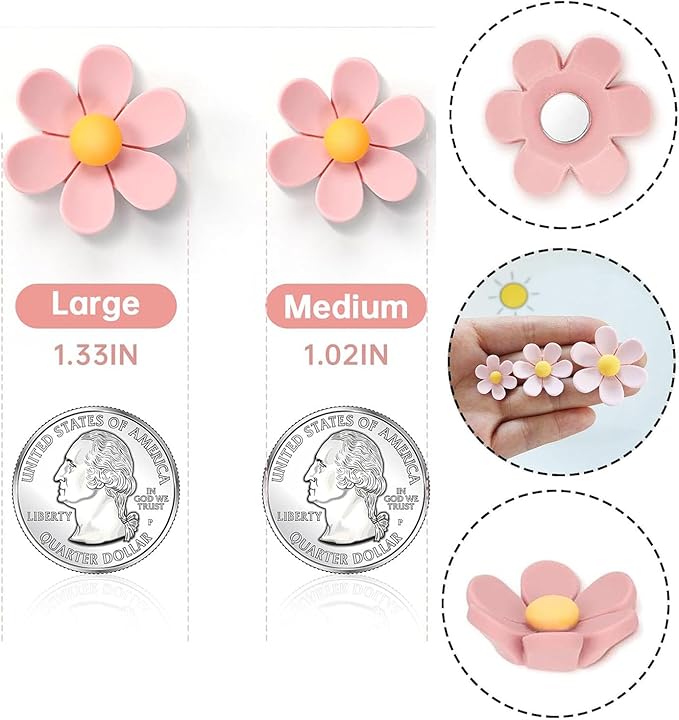 3D Flower Fridge Magnets Cute Flower Magnets for Fridge Whiteboard Office Locker Colorful Kitchen Decor Post Outdoor Publicity Posters 16PCS (8Large+8 Medium) 8 Colors