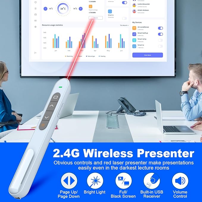 QUI Presentation Clicker for PowerPoint, RF 2.4GHz USB C Wireless Presenter Remote with Volume Control, PowerPoint Clicker Slide Advancer for Mac, Windows, Laptop, Keynote