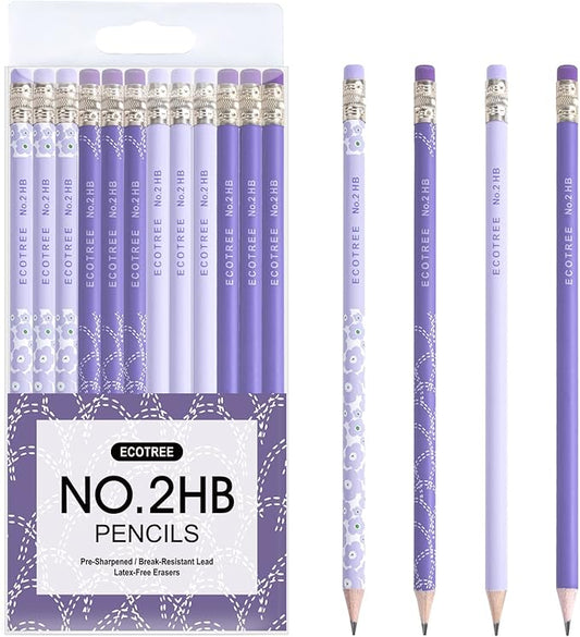 ECOTREE Pencils #2 Pre-Sharpened Pencils for Kids Number 2 Pencil with Erasers for School, Writing, 12 Count