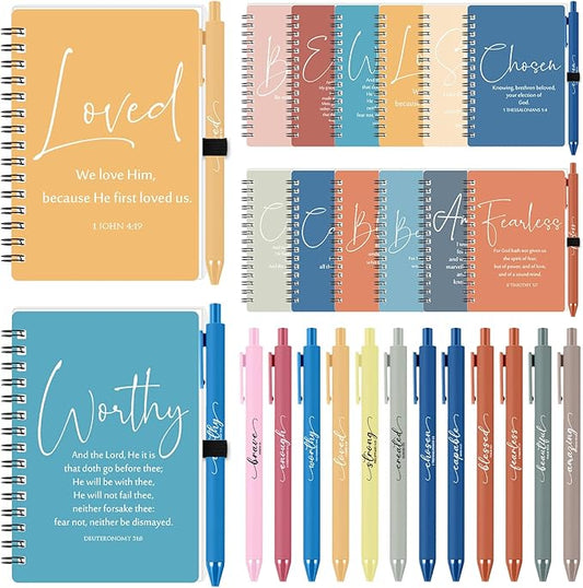 Kosiz 24 Sets Inspirational Christian Gifts Bulk Christian Notebooks Prayer Journals with Pens Spiral Bible Journals Religious Gifts for Church Grandparent Pastors Day Sunday School (Bright Color)