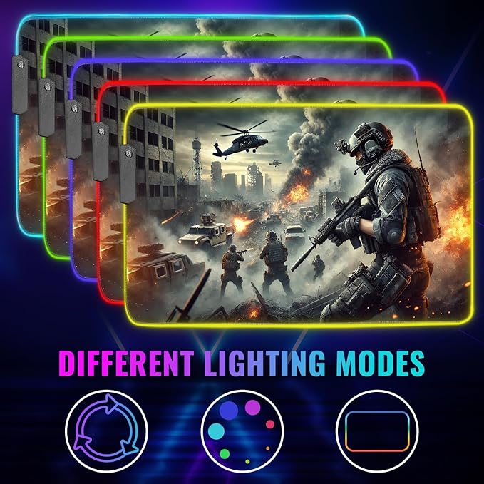 Gaming Mouse Pad - Desk Mat Gaming Mouse Pad , Medium Extra Large Extended Big Long Huge XL XXL and XXXL RGB LED Light Mousepad For a Computer , PC Mats Mousepads Urban Warfare