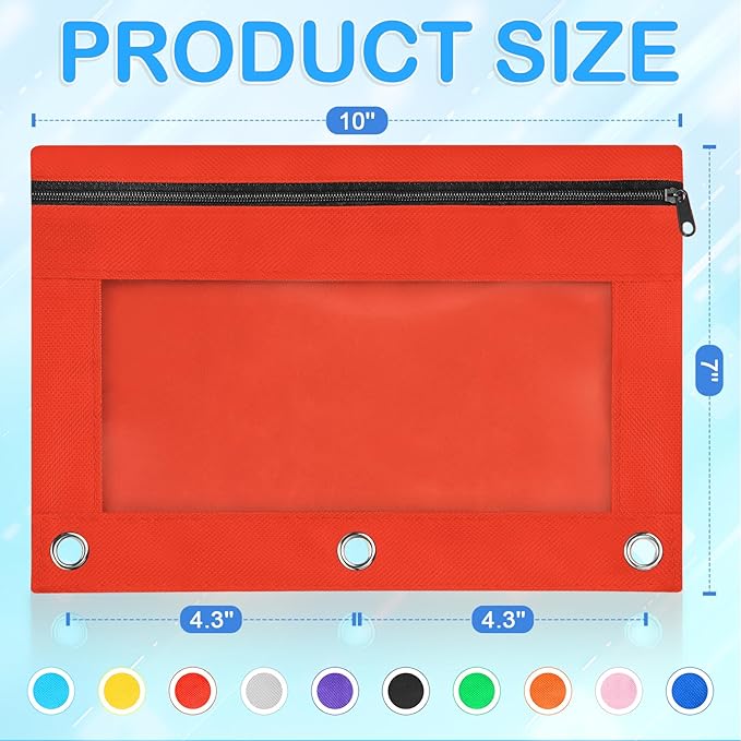 160 PCS Pencil Pouch for 3 Ring Binder, Zipper Pencil Pouches in 10 Colors, Durable 3 Ring Pencil Pouches with Clear Window, Binder Pencil Pouch Bulk for Classroom Office School Supplies