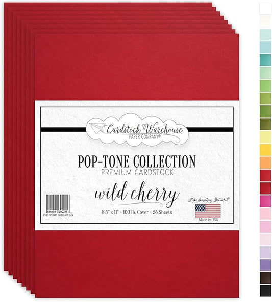 Cardstock Warehouse Pop-Tone Wild Cherry Red Cardstock Paper - 25 Sheets, 8.5 x 11" - 100 lb / 270 GSM Premium Red Card Stock for Die-cutting, Crafts, Printing, Card Making and DIY Projects