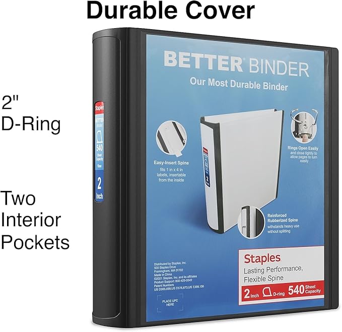 Staples Better Binder, 2-Inch, Black