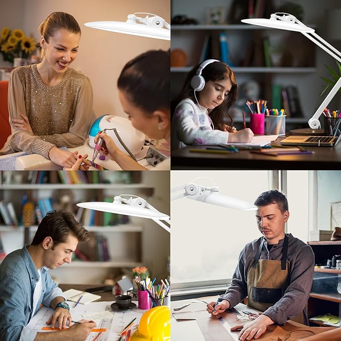 182 LEDs Desk Lamps for Home Office, 20” Overhead Bright Lumens 24W Metal Eye-Caring Nail Desk Light for Reading Work Craft Sewing Task Workbench, White