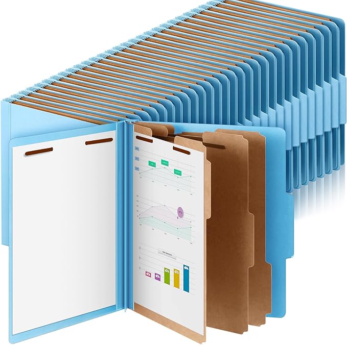 60 Pcs Classification Folders Letter Size, 3 Divider Pressboard File Folder with Fasteners, Expanding File Organizer Bulk for Teachers, Clergy, Office, Church, Christmas Donations (Blue)