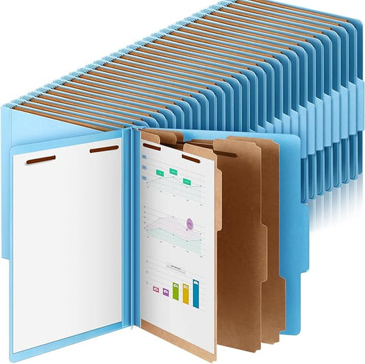 60 Pcs Classification Folders Letter Size, 3 Divider Pressboard File Folder with Fasteners, Expanding File Organizer Bulk for Teachers, Clergy, Office, Church, Christmas Donations (Blue)