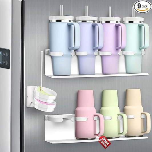 2Pcs Magnetic Water Bottle Organizer for Stanley 30 40 oz Tumbler and Lid Magnetic Cup Holder Heavy Duty Tumbler Storage Organizer Drink Accessories Kitchen Cup Storage Rack for Fridge Cabinets Gifts
