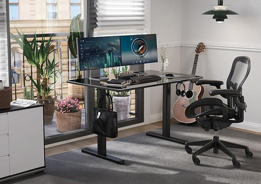 Claiks Glass Standing Desk, 40x24 Inch Small Stand Up Desk Electric Adjustable Height Quick Install Computer Desk for Home Office, Black