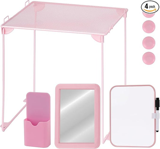 Pink Locker Accessories with Locker Shelf, Magnetic Mirror, Pen Holder, Whiteboard, Back to School Essentials Locker Organizer, 9 Piece Locker Decorations for Office School