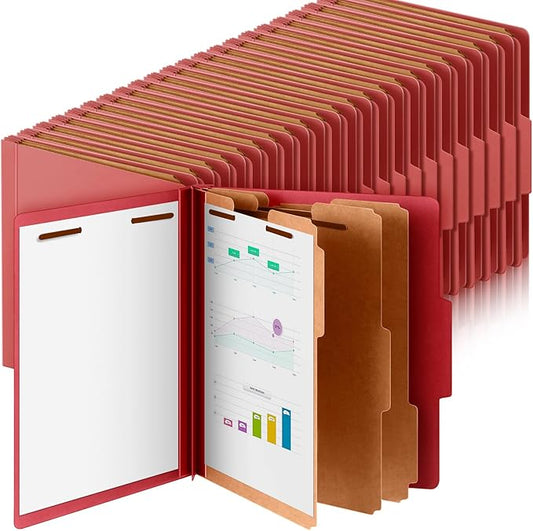 48 Pcs Classification Folders Letter Size, 3 Divider Pressboard File Folder with Fasteners, Expanding File Organizer Bulk for Teachers, Clergy, Office, Church, Christmas Donations (Red)