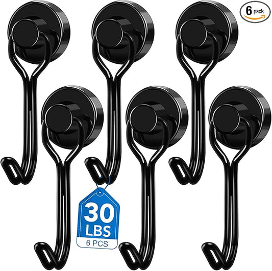 LOVIMAG Hooks, 30lbs+ Magnetic Magnet Hook 2025 Cruise Cabin Ship Essentials Heavy Duty Strong Refrigerator Fridge Hanging for Classroom Beach Vacation Kitchen Grills Home Mug Hanger (6 Pack)