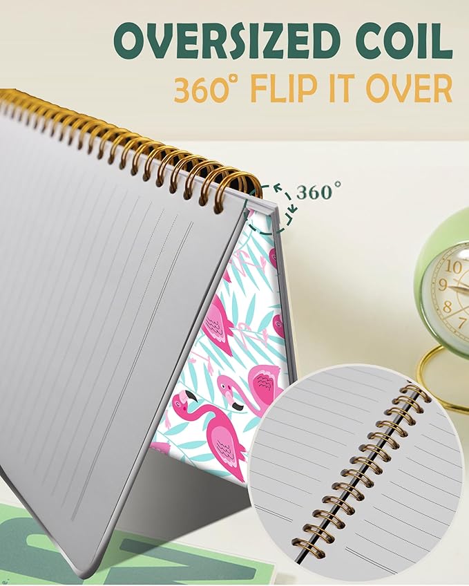 Ruled Spiral Writing Notebook,A5 Hardcover Lined College Journal for Women Lady Girl,Strong Twin-Wire Binding with Premium Paper,8.4" X 6",Perfect for School,Office,Home Gifts(Pink flamingo)