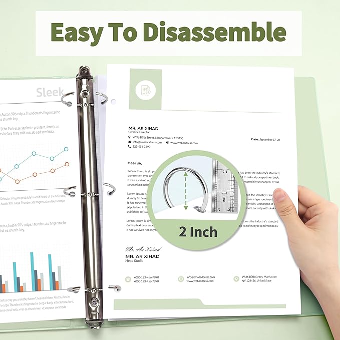 SUNEE 3 Ring Binder 2 Inch 2 Pack, Clear View Three Ring PVC-Free (Fit 8.5x11 Inches) for School or Office Supplies, Sage Green
