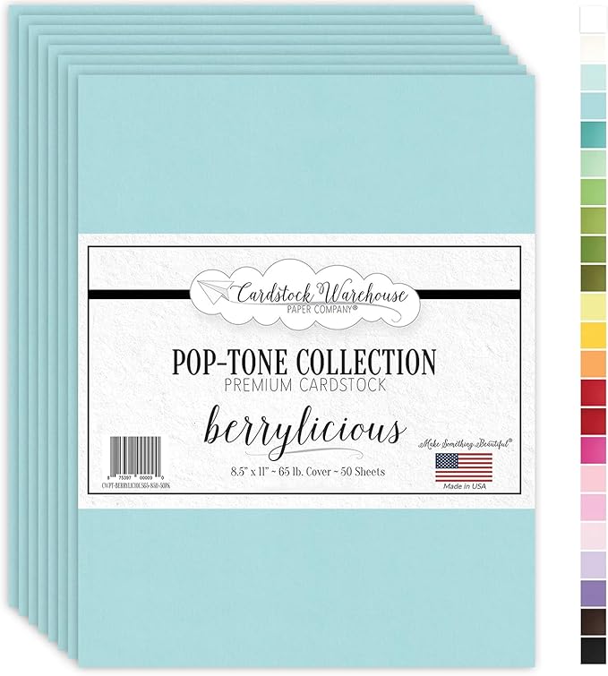 Cardstock Warehouse Pop-Tone Berrylicious Blue Cardstock Paper – 50 Sheets, 8.5 x 11" - 65 lb / 175 GSM Premium Blue Card Stock for Die-cutting, Crafts, Printing, Card Making and DIY Projects