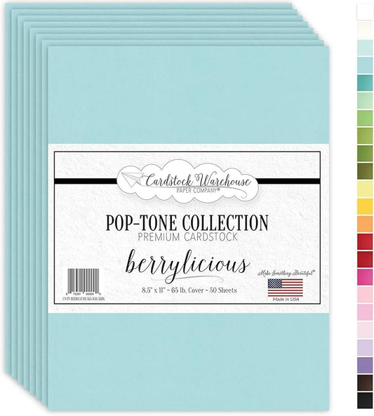 Cardstock Warehouse Pop-Tone Berrylicious Blue Cardstock Paper – 50 Sheets, 8.5 x 11" - 65 lb / 175 GSM Premium Blue Card Stock for Die-cutting, Crafts, Printing, Card Making and DIY Projects
