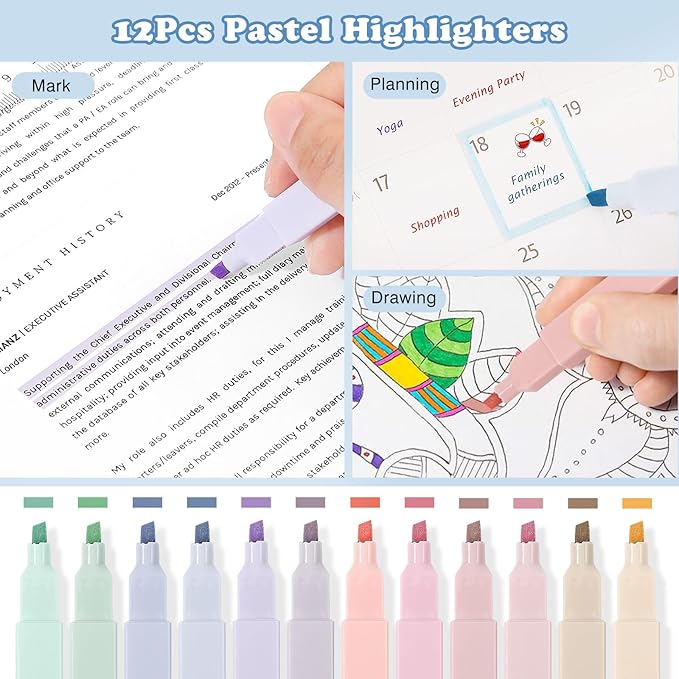 MoKo 60Pcs Aesthetic School Supplies with Cute Pencil Case, 12 Pastel Highlighters, 5 Black Ink Gel Pens, 6 Mechanical Pencil Set 0.5 & 0.7 mm for Students Stationary College Essentials, Blue
