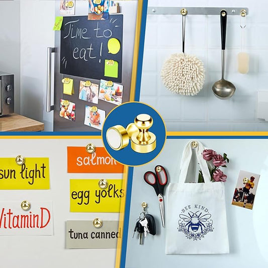 LOVIMAG Fridge Magnets, 18Pcs Refrigerator Magnets Strong Fridge Magnet for Whiteboard, Small Magnet Gold for Kitchen,Office, Accessories, Decorative