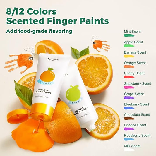 Scented Finger Paints for Toddlers, 12 Colors and Scents (2.1fl oz), Washable Paint for Hand and Feet, Non-Toxic & Safe Paints for Baby, Art Supplies, Preschool Learning Gifts for Kids Age 3+