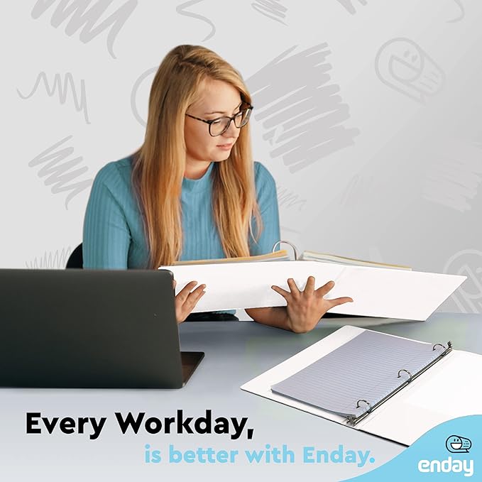 1 Inch 3 Ring Binder 1” Binder White Clear View Cover with 2 Inside Pockets, Colored School Supplies Office and Home Binders, 6 Pack – by Enday
