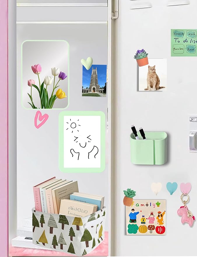 12 Pcs Green Locker Accessories Kit Locker Organizer for Girls, Magnetic Whiteboard Magnet Locker Mirror Rug Pen Holder Storage Basket Hook, Back to School Locker Kit for School Locker Decor Office