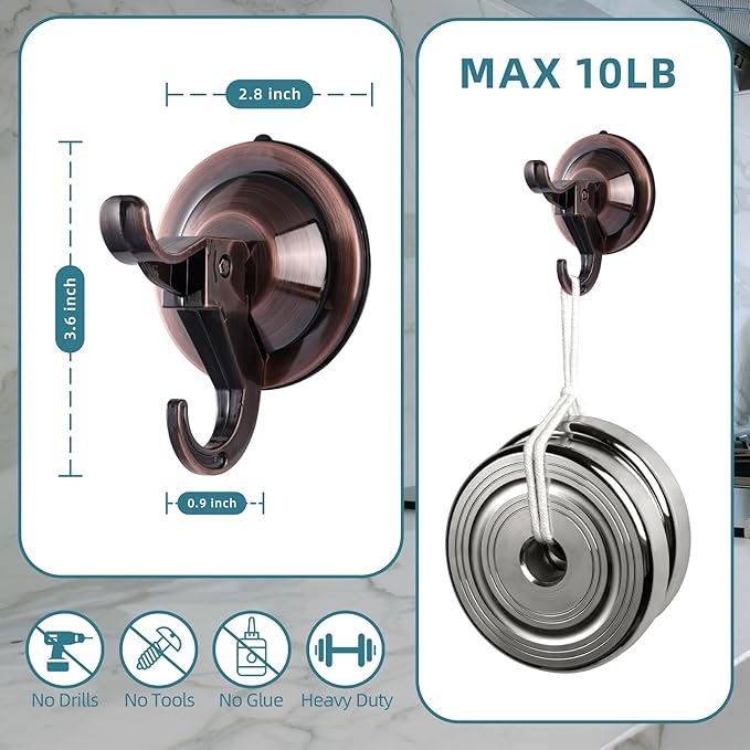 Antimbee Shower Suction Cup Hooks, 10 Pack Removable Glass Wall Holder Hook, Small Suction Utility Hook for Bathroom Kitchen Decor, Up to 11 lbs on Smooth Surface-2 Hooks Design