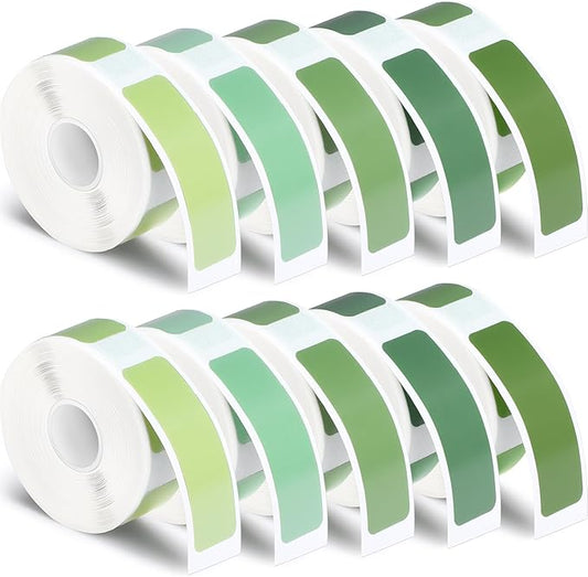 1600 Pcs Label Tapes 12 x 40 mm Laminated Stickers Replacement Compatible with D30 Portable Thermal Label Paper Printer Tapes Refill for Office 160pcs/roll(Green)